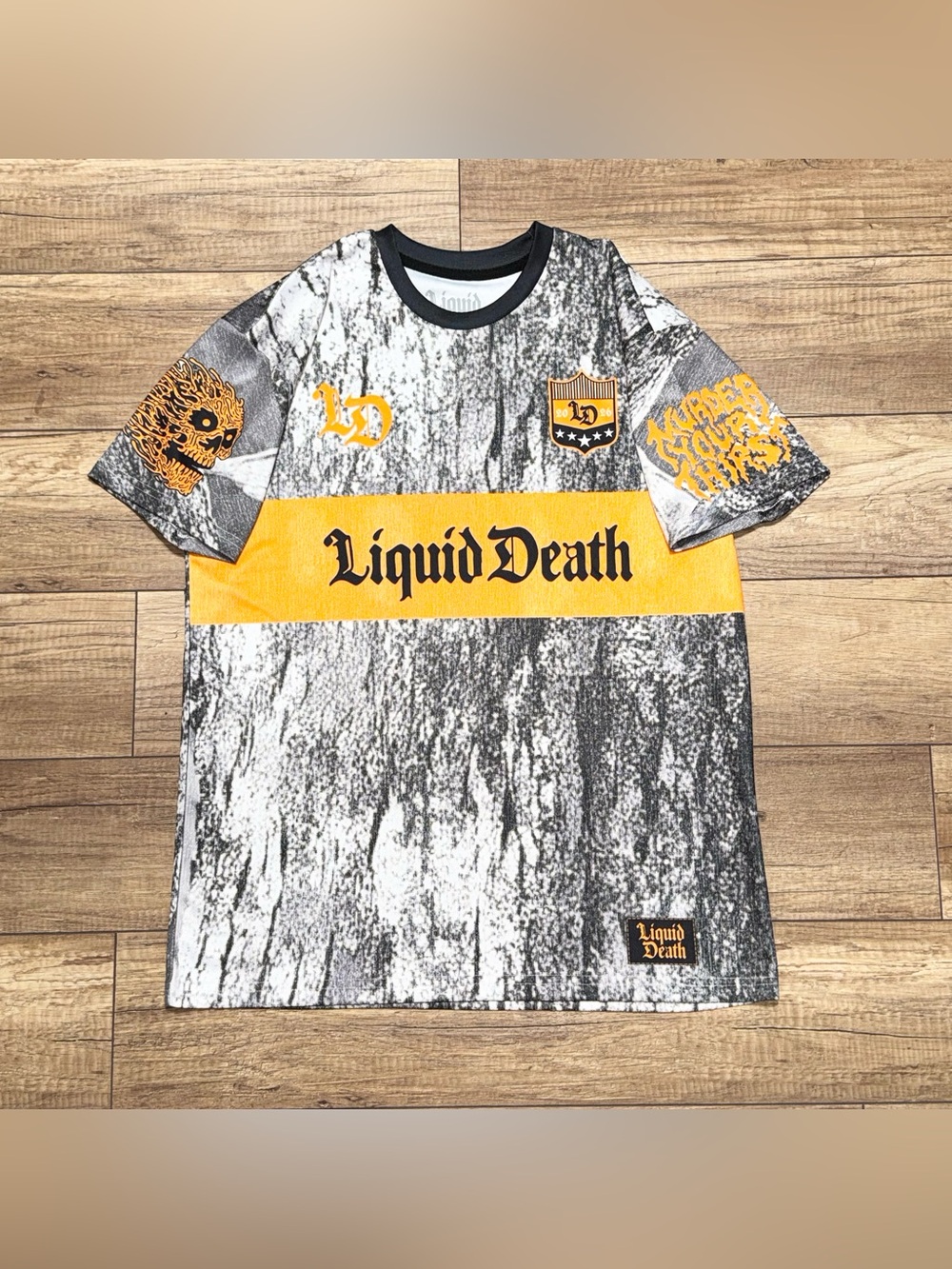 Liquid Death Digital Camo Gray Murder Your Thirst Skull Soccer Jersey Adult L